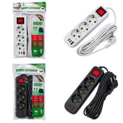 Удлинитель с 3я местами розеткой 2цв. с вкл. в кл. USB+200-41050